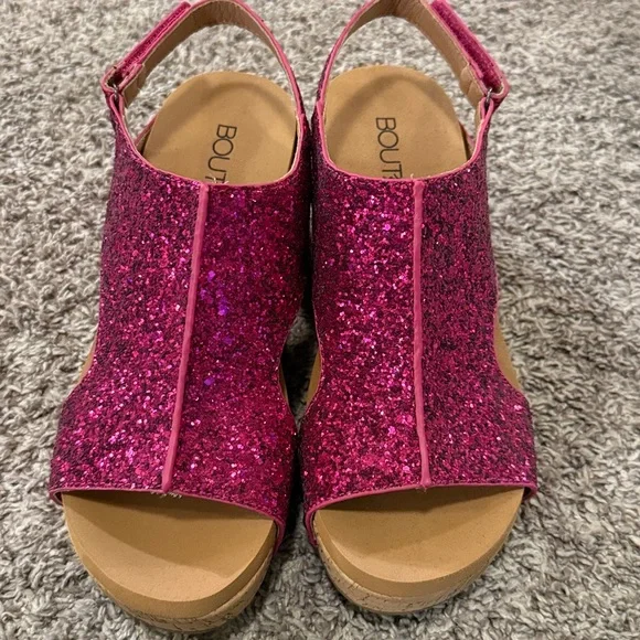 CORKYS - Pink Glitter Women's Wedge Sandals - Picture 2 of 3
